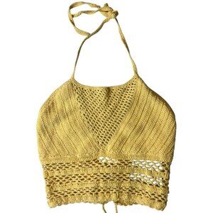 Travida Women's L Halter Neck Crochet Top Pasha Yellow Boho Beachy Summer‎